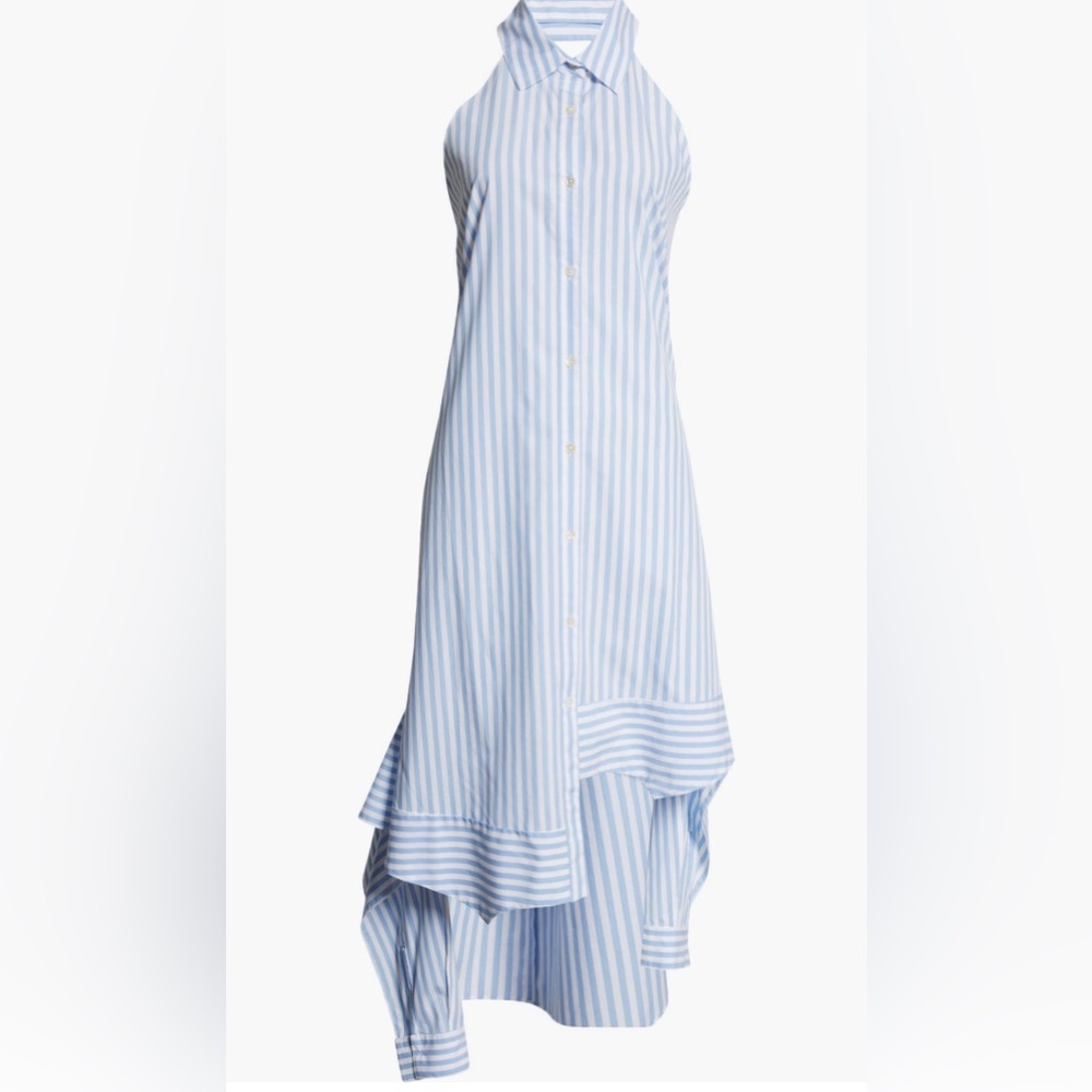 MONSE Asymmetric Deconstructed Striped Halter Shirt Dress